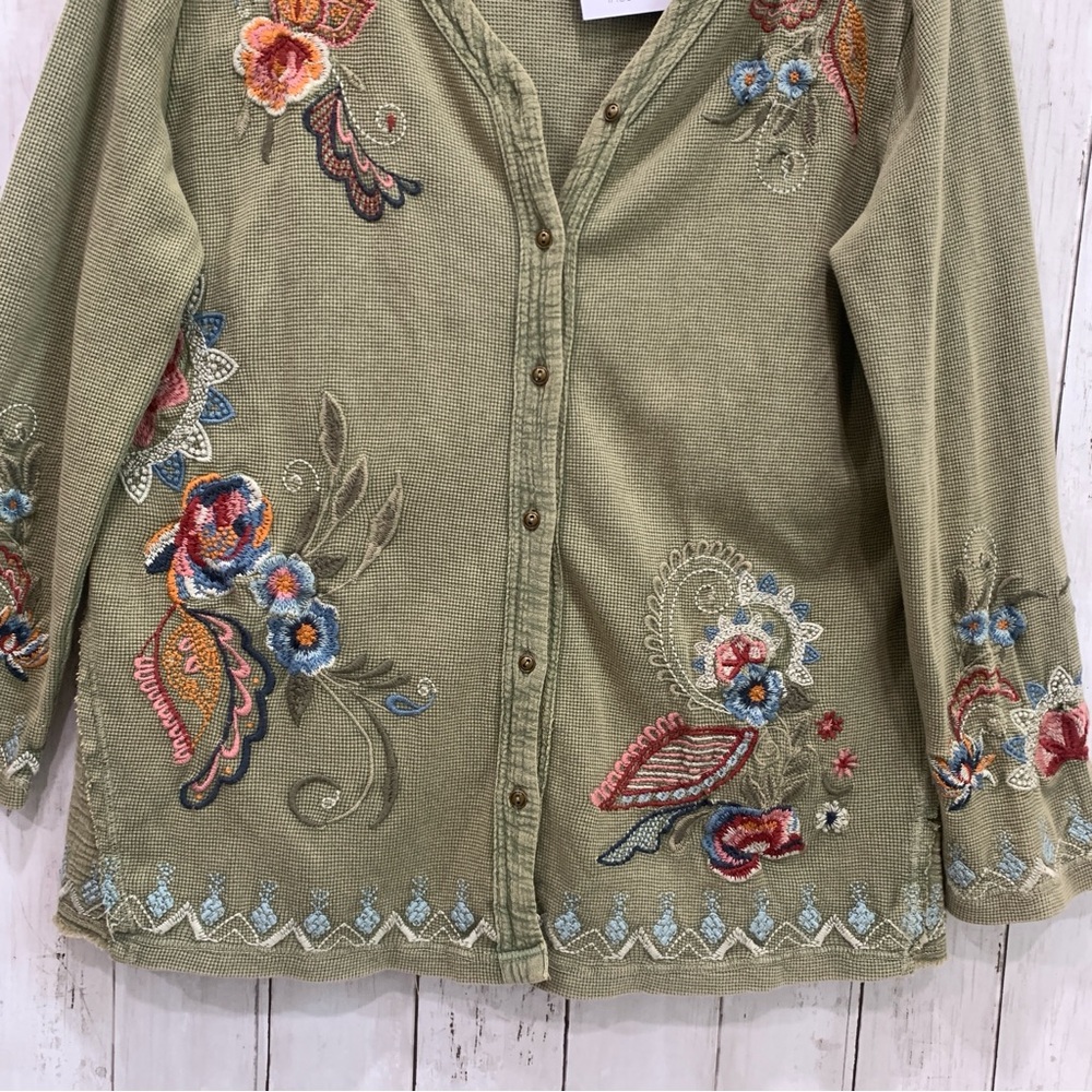 New Karyn Seo M Knit Tove Thermal Jacket Boho Embroidery Cardigan 100% Cotton - Picture 6 of 16